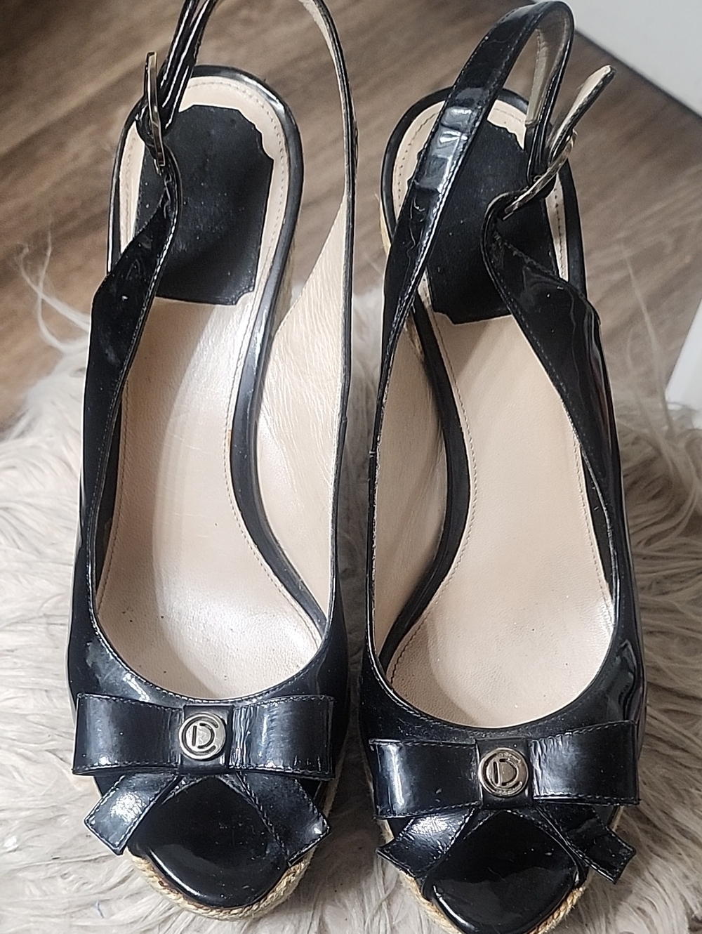 Women’s Black Slingback Peep-Toe Heels with Bow Accent DIOR